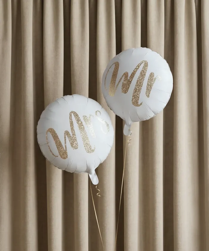 “Mr & Mrs” Folieballoner (hvide) – 2 stk – 46cm